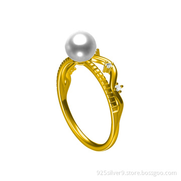 Wholesale Customized colour 925 sterling silver ring with fresh water pearl&CZ stones